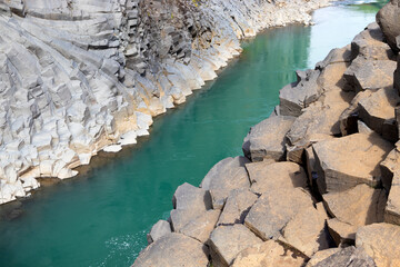 Breathtaking view of Studlagil canyon in Jokuldalur Valley in Iceland. Basalt columns and turquoise...