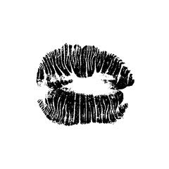 Lips track print. Stamp of mouth isolated on white background. Vector illustration.