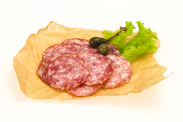 Spanish Salchichon sausage with salad