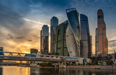 Fototapeta na wymiar Moscow Business Center, Moscow City. Skyscrapers at sunset.
