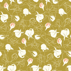 Apple of cherry blossom and leaves. Modern abstract vector seamless pattern with hand drawn elements