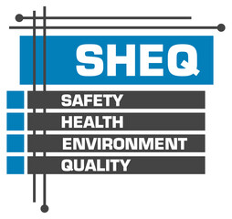 SHEQ - Safety Health Environment Quality Blue Grey Boxes Top Bottom Squares 