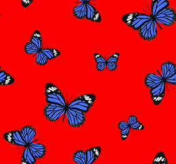 Abstract Colorful Random Butterflies Repeating Vector Pattern Isolated Background