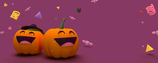 Illustration 3D. Citrouilles drôle pour Halloween. bannière avec arrière-plan colorée