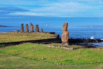 Rapa Nui. The statue Moai in Ahu Tahai on Easter Island, Chile