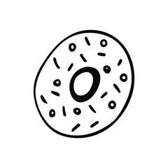 Hand drawn doodle donut. Sweets and pastries on a white background. Vector illustration.