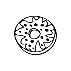 Hand drawn doodle donut. Sweets and pastries on a white background. Vector illustration.
