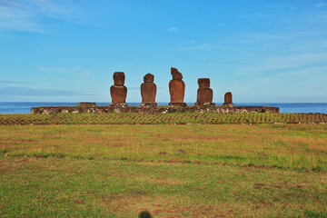 Rapa Nui. The statue Moai in Ahu Tahai on Easter Island, Chile