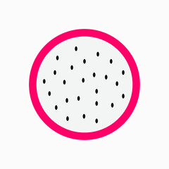 A simple colored vector icon of half of dragon fruit on white background. Pitaya fruit vector symbol.