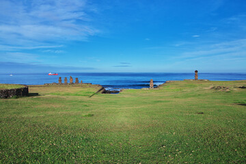 Rapa Nui. The statue Moai in Ahu Tahai on Easter Island, Chile
