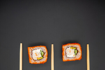 Japanese seafood sushi and on black background