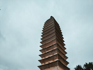 Closeup shot of the Three Pagodas in Dali, China
