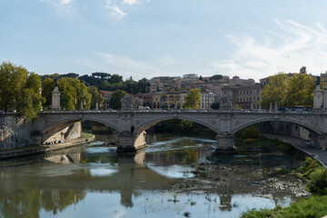 Fototapeta na wymiar ROME, ITALY - 29 SEPTEMBER 2020: Photo of the Tiber River Bridge.