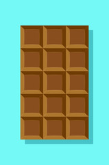 A vector isolated image of chocolate on a blue background with shadow, flat design style sweets.