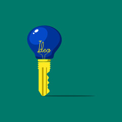Keys and light bulbs. The concept of solving puzzles. vector illustration
