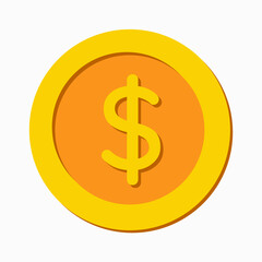 A gold vector icon of a dollar coin with rounded corners on a white background.