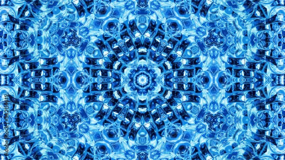 Poster abstract symmetric background with star symmetry. mandala with waves. looped abstract blue liquid ba