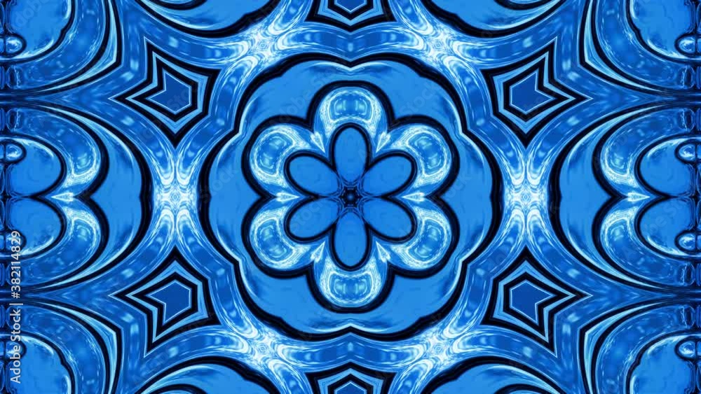 Poster abstract symmetric background with star symmetry. mandala with waves. looped abstract blue liquid ba