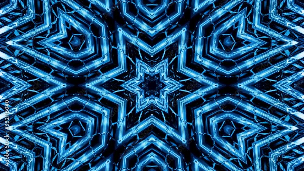 Poster abstract symmetric background with star symmetry. mandala with waves. looped abstract blue liquid ba