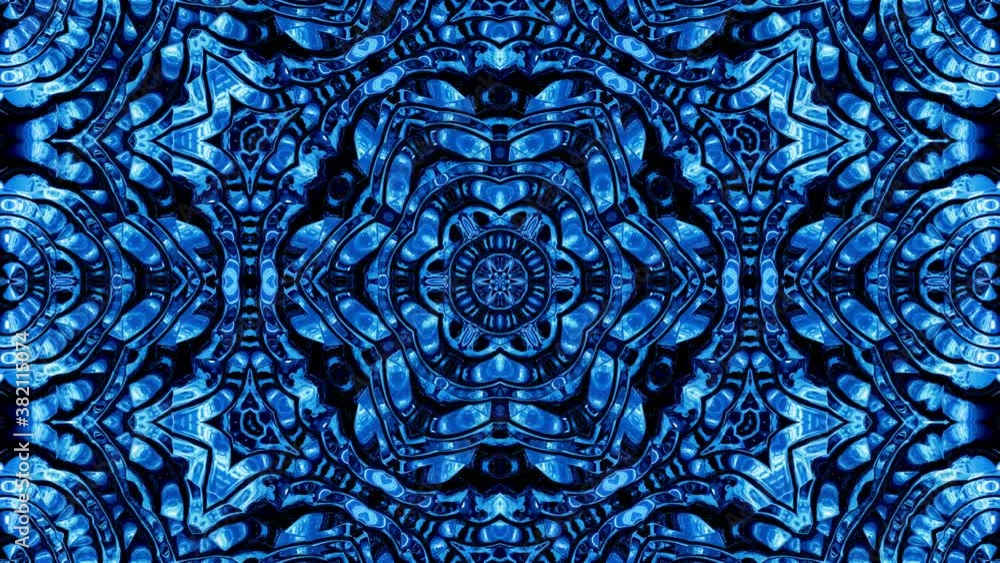 Poster abstract symmetric background with star symmetry. mandala with waves. looped abstract blue liquid ba
