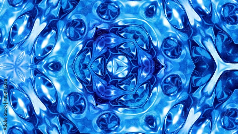 Poster abstract symmetric background with star symmetry. mandala with waves. looped abstract blue liquid ba