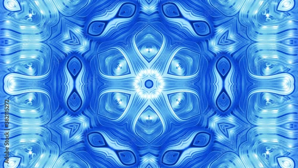 Poster abstract symmetric background with star symmetry. mandala with waves. looped abstract blue liquid ba