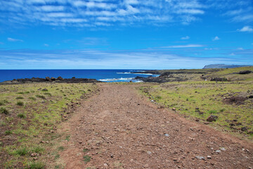 Rapa Nui. Ahu Akahanga park on Easter Island, Chile