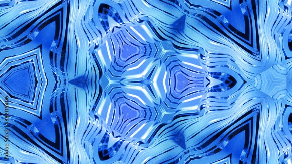 Poster abstract symmetric background with star symmetry. mandala with waves. looped abstract blue liquid ba