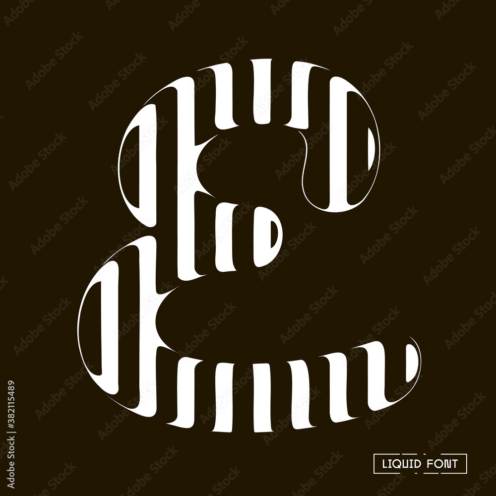 Fototapete e letter formed by parallel lines. a letter made of glass through which lines are visible that are d