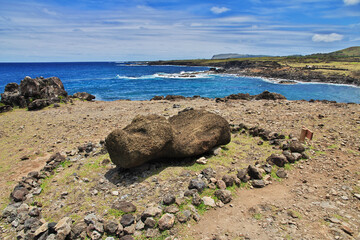 Rapa Nui. Ahu Akahanga park on Easter Island, Chile