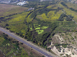 Aerial view of the saburb landscape (drone image). Near Kiev