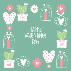 Banner, invite with floral frame vector template. Valentine's Day. Love day. Romantic design for covers and cards. Vector illustration