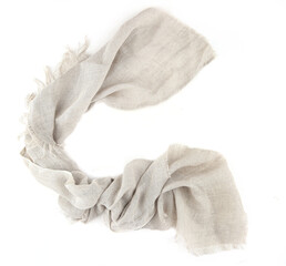 Pure washed linen cloth isolated on white  background. Natural washed linen fabric.