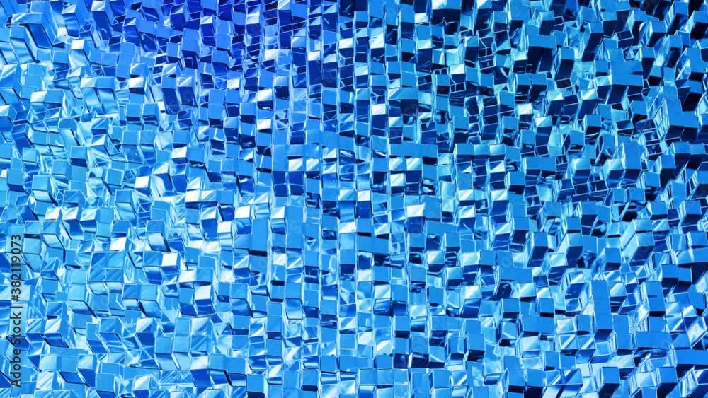 Aufkleber looped abstract liquid background with wavy sparkling pattern on shiny glossy surface. viscous blue 