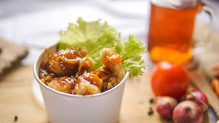 crispy chicken sprinkled with delicious oyster sauce