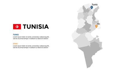 Tunisia vector map infographic template. Slide presentation. Global business marketing concept. Color country. World transportation geography data. 
