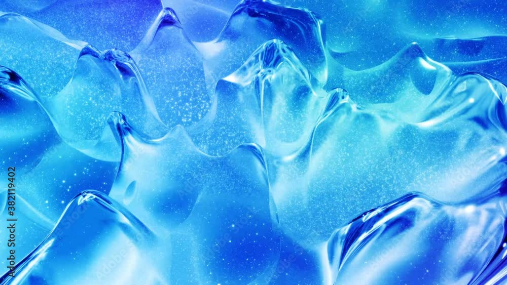 Aufkleber looped abstract liquid background with wavy sparkling pattern on shiny glossy surface. viscous blue 