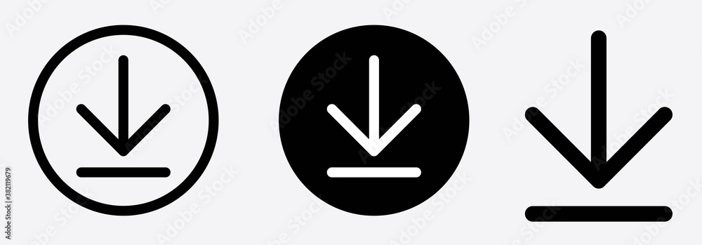 Poster download icons set design.round down arrow line icon for apps and websites collection.downloading ve