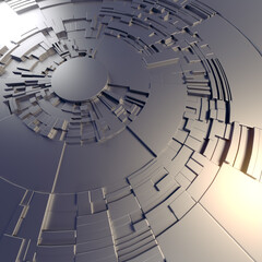 Abstract sci-fi metallic round pattern. Modern geometric composition. 3d rendering digital illustration