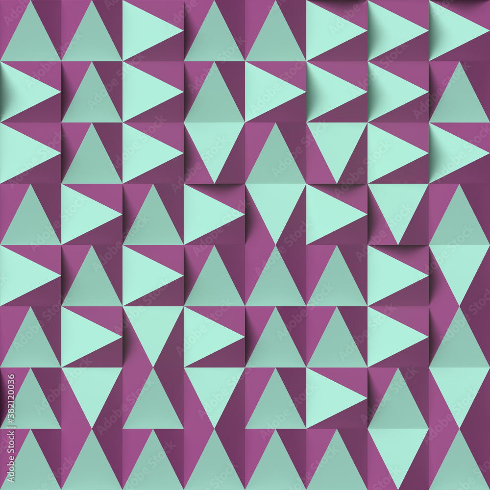 Aufkleber Abstract colorful geometrical pattern of randomly arranged triangles. 3d rendering illustration. Orthographic projection