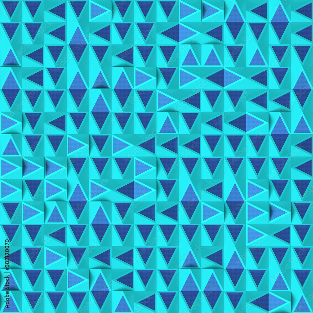 Aufkleber Abstract geometrical pattern of randomly arranged blue triangles. 3d rendering digital illustration