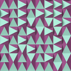 Abstract colorful geometrical pattern of randomly arranged triangles. 3d rendering illustration. Orthographic projection