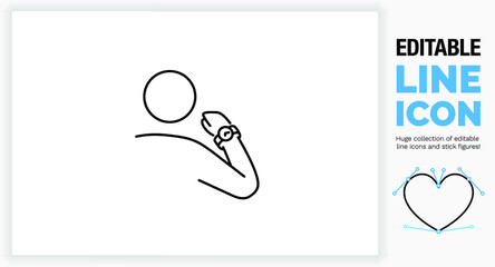 Editable line icon of a person checking time