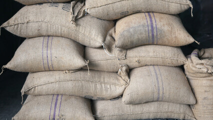 Hemp sacks containing coffee bean