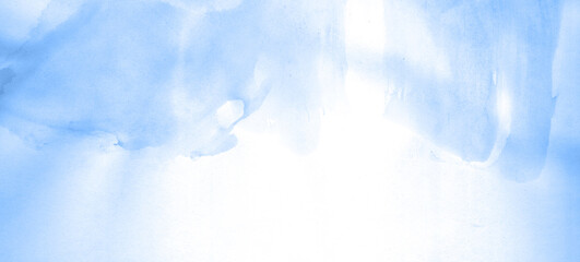 Abstract watercolor background hand-drawn on paper. Volumetric smoke elements. Blue color. For design, web, card, text, decoration, surfaces.