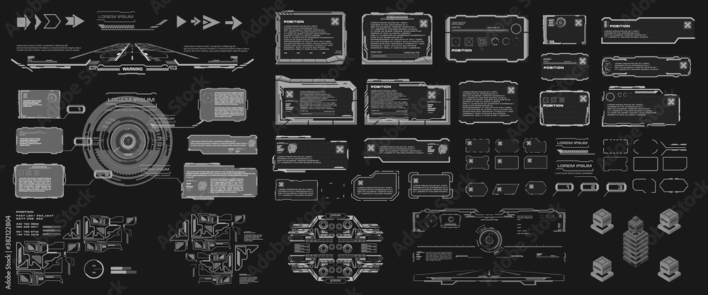 Poster futuristic hud elements for user interface. large set of frames, leaders, arrows, pointers, informat