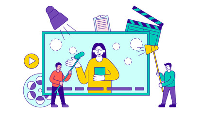 Production of high-quality video content abstract concept. Vector illustration