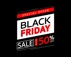 Black Friday 2023 sale 50% off banner layout template design.Vector illustration for the big deal of the year.