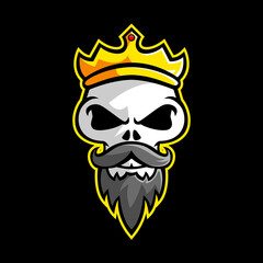 Vector logo skull head esport gold crown with mustache in black background