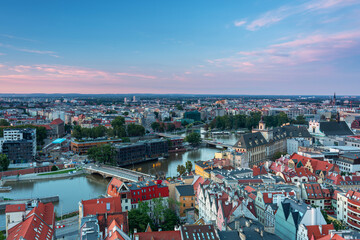 Cityscape of Wroclaw old town at sunset. Poland